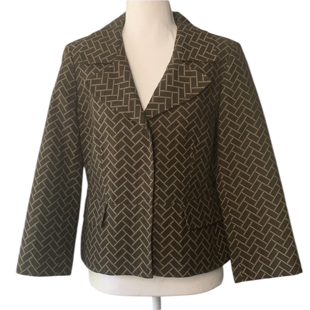 Loft Brown Geometric Chevron Print Business Casual Professional Wear Work Blazer